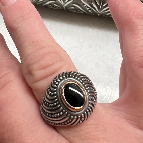 Rare retired James Avery Sterling Silver Black Onyx & 14k GOLD Ring size 6 - Picture 11 of 11